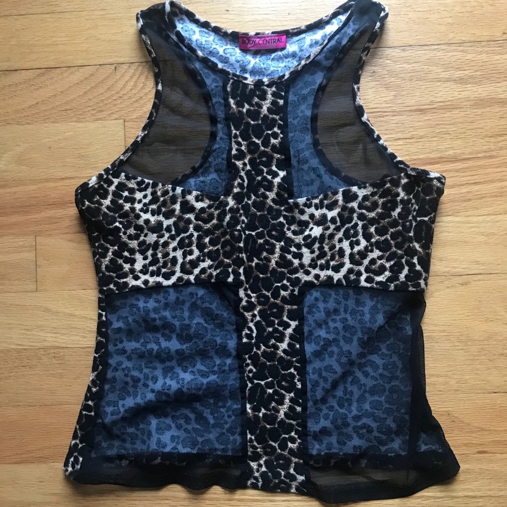 Leopard print mesh tank top